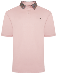 KAM Jersey Polo With Floral Collar Pink